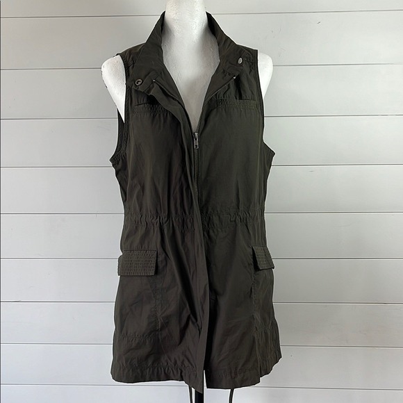 Rare Eileen Fisher Tech Utility Nylon Olive Green Vest Jacket Women's Medium - Picture 5 of 16